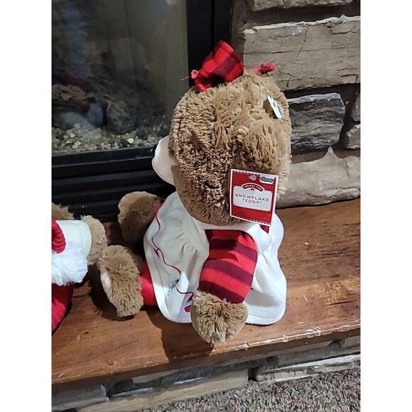 Lot (2) 2017 Walmart Christmas Snowflake TEDDY BEARS Boy Girl Large Red Brown - Picture 16 of 16